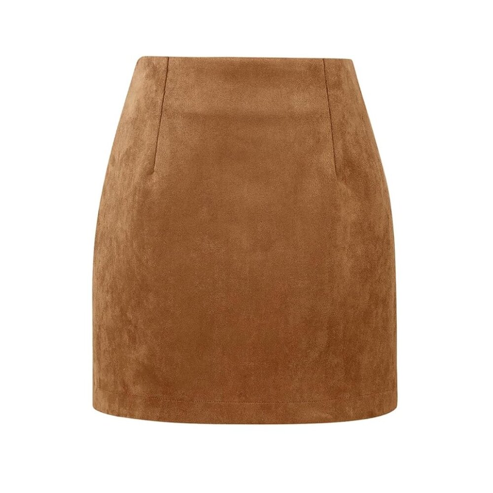 NWT - IDEALSANXUN High Waist Bodycon Pencil Mini Skirt - Tan Faux Suede - Small